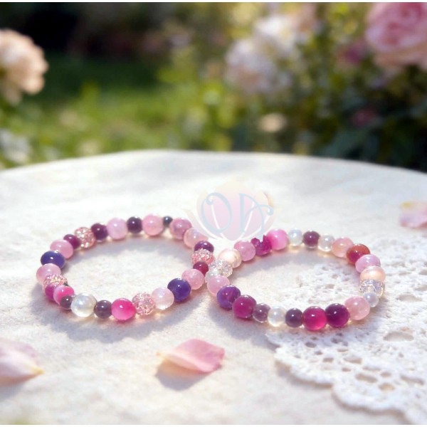 PULSEIRA ANCESTRAL - 3º RAIO - CHAMA ROSA (C/ PEDRAS PRECIOSAS)